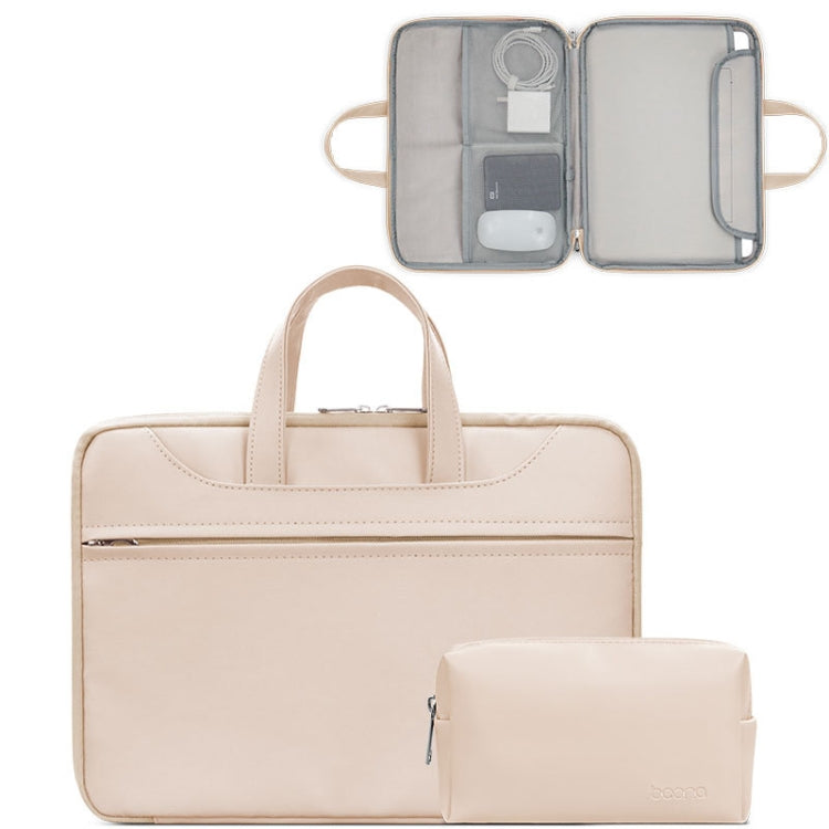 Baona BN Q006 PU Leather Full Opening Laptop Handbag For 14 inches Light Apricot Color Power Bag