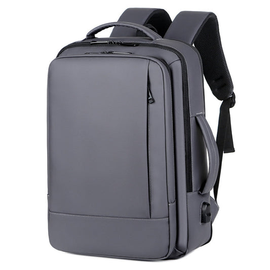 Expandable Business Waterproof Laptop Backpack With USB Port Grey